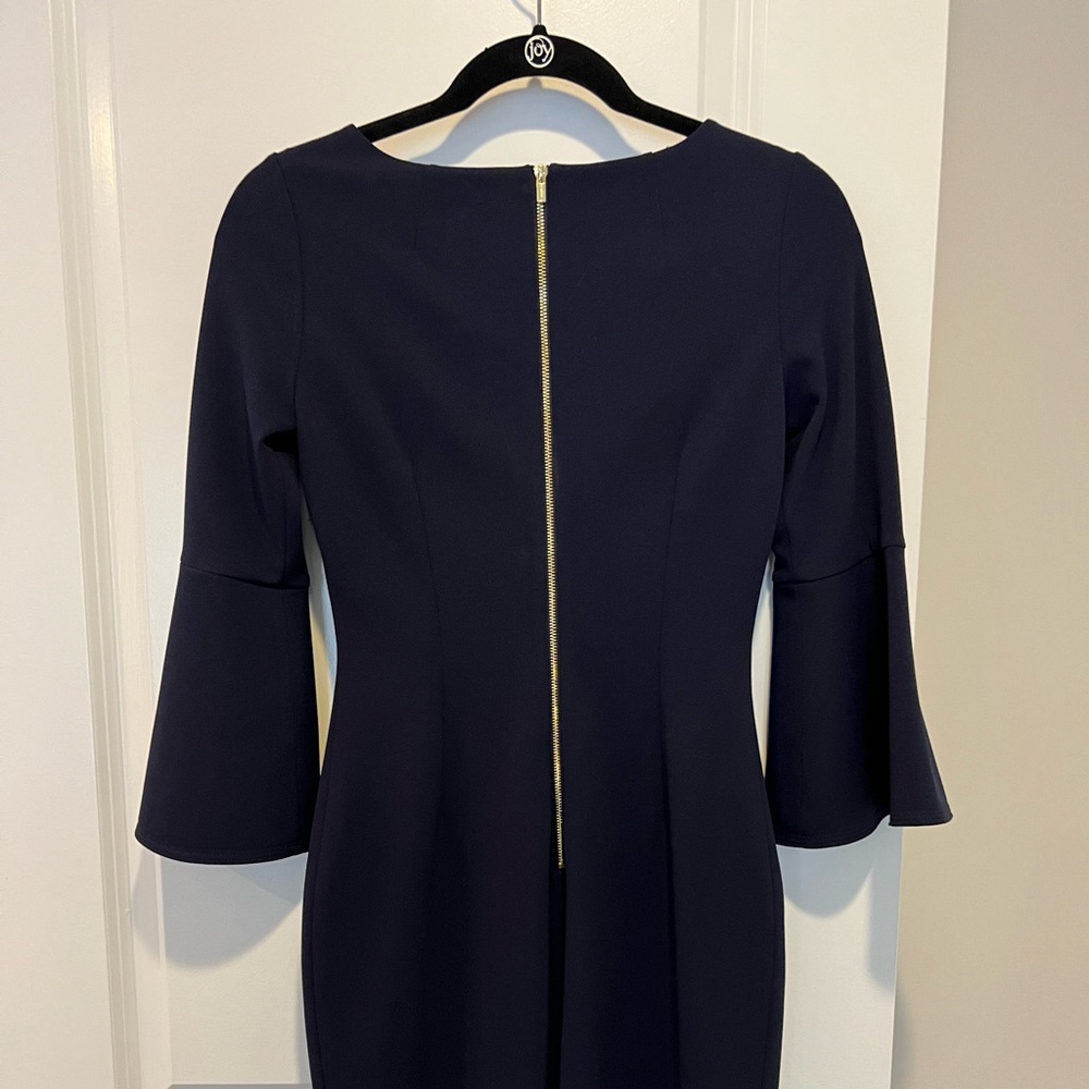EUC Calvin Klein Navy Bell Sleeve Sheath, Size 2 - Picture 5 of 6